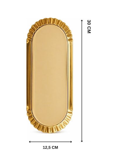 2'li Oval Tırtıklı Gold Sunum Kayık Tabağı 30 Cm Altın
