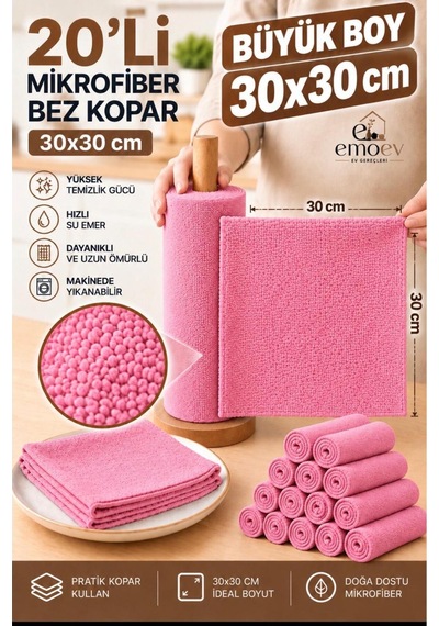 20 Li Kopar Kullan Mikrofiber Temizlik Bezi 30x30 Cm Büyük Boy Yıkanabilir Çok Amaçlı Mutfak Cam Temizlik Bezi Diğer