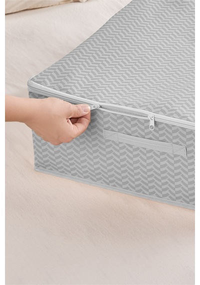 Serstil Büyük Boy Baza Altı Kutu Hurç Kapaklı Fermuarlı Yatak Altı Düzenleyici Saklama Kutusu - 55x70x18cm Büyük Gri Martı
