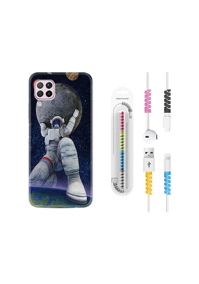 Huawei P40 Lite Kılıf Kablo Koruyuculu Astronot Ve Dünya 1759
