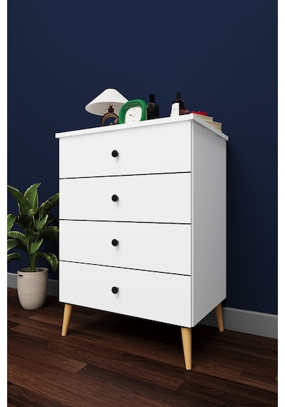 Lüks 4 Çekmeceli Şifonyer Komodin %100 Mdf Çok Amaçlı Düzenleyici Şf01 Beyaz