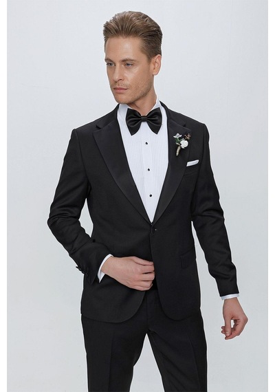 Efor Black 062 Slim Fit Çıkarılabilir Saten Yaka Siyah Damatlık Smokin Takım Siyah