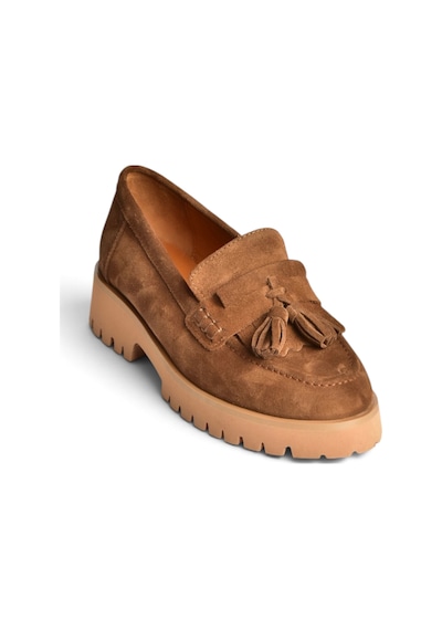 Fox Shoes Z944014461 Taba Süet Kalın Tabanlı Püsküllü Loafer Ayakkabı