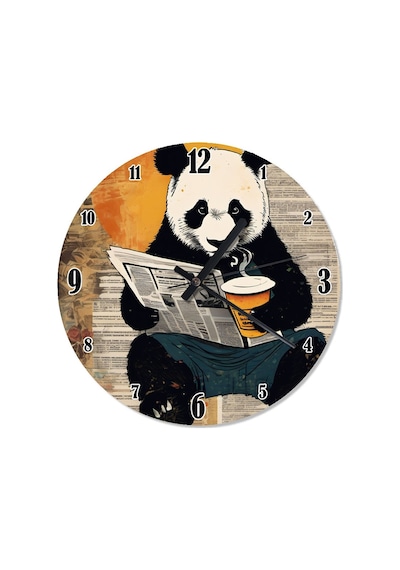 Gazete Okuyan Panda Tasarım Duvar Saati Çok Renkli