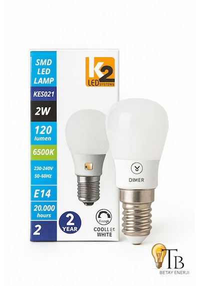 K2 Led Kes021 2w Dimmer Led Ampul 120 Lumen 6500k Beyaz Işık E14 Duy 20.000 Saat