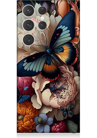 Samsung Galaxy S23 Ultra Uyumlu Silikon Kılıf Kelebek Ve Çiçek