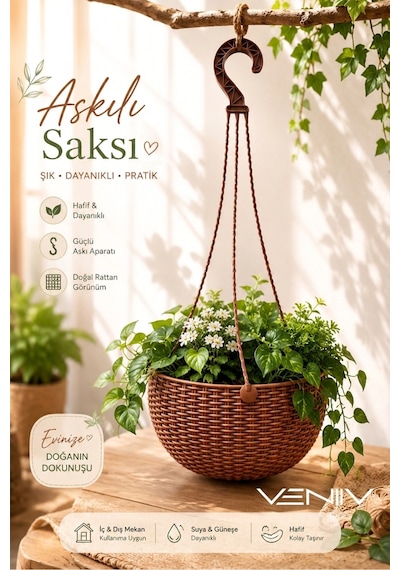 Rattan Makrome Saksı 2 Litre 1 Adet
