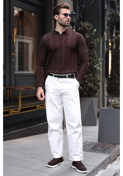 Madmext Kahverengi Regular Fit Polo Yaka Triko Erkek Kazak E7509