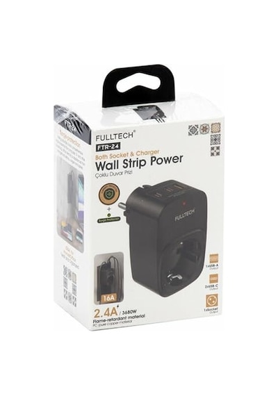 Akım Korumalı Priz, Tekli Priz, Usb'li Priz Ve Type-c Priz, Priz Çoklayıcı, Voltaj Korumalı Priz, 16a 3680w Duvar Standart