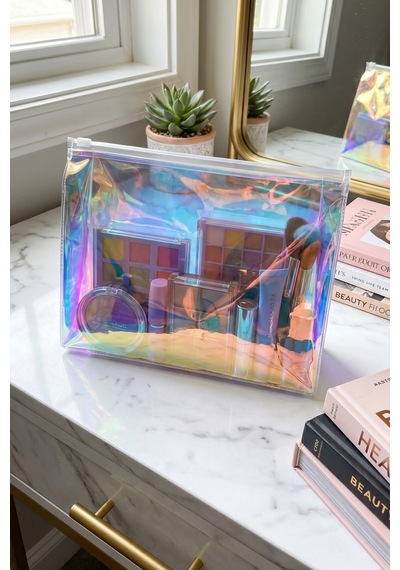 R&m Promosyon Çok Amaçlı Su Geçirmez Şeffaf Pvc Makyaj Ve Plaj Organizer Çantası - Fermuarlı Hologram