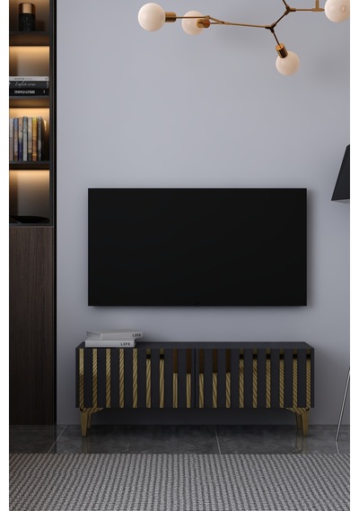 120dhdts6aa Aden Pleksi Desenli Tv Sehpası Antrasit-altın