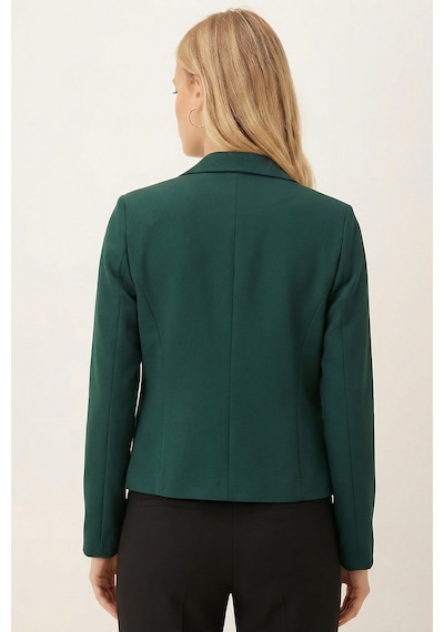 Armonika Kadın Zümrüt Erkek Yaka Kare Cepli Crop Ceket Arm-26k001026