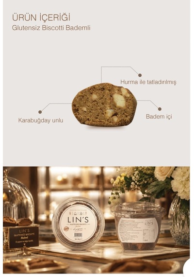 Lin's Glutensiz Biscotti Bademli 80 Gr