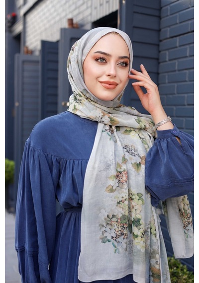 Mimiyum Ross Kraşli Şal Flowers Desen Gri