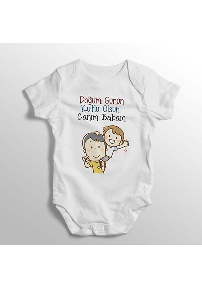 İmaj Tuğbababy Doğum Günün Kutlu Olsun Canım Babam Baskılı Bebek Zıbını Beyaz