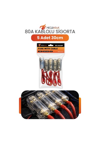 80a Kablolu Sigorta Seti 5 Adet 30cm Oto Amfi Sigorta Kablo Bağlantı