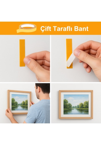 Beylini Çift Taraflı Bant 35mm Dayanıklı Süper Yapışkanlı Tablo Asma Halı Sabitleme Montaj Bantı 25 Metre