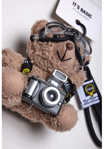 Standart Kahve Ayıcıklı Gerçek Foto Flaş Objeli Tasarım Çanta Kıyafet Ve Telefon Charm Aksesuar