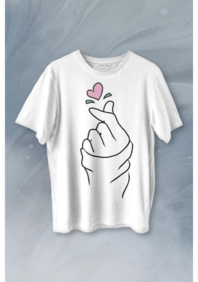 Seni Seviyorum Kore El İşareti Minimal Baskılı Tişört Unisex T-shirt 001