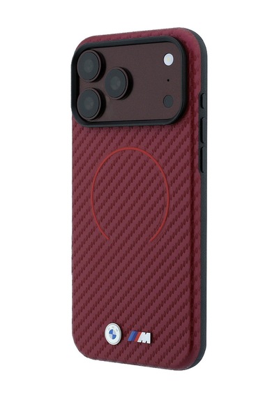 Apple iPhone Uyumlu 18 Pro Max Kılıf Bmw Lisanslı M-safeli Pu Metal Logolu Kırmızı Halka Tasarımlı Kapak Bordo