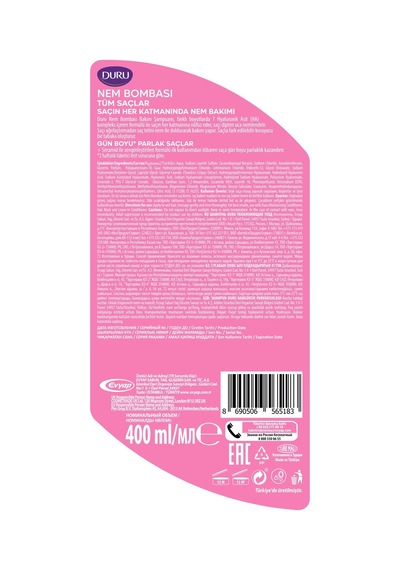 Duru Nem Bombası Şampuan Tüm Saçlar İçin Ve Yağlanmış Saçlar 400 Ml 2 Li Set Tüm Saçlar