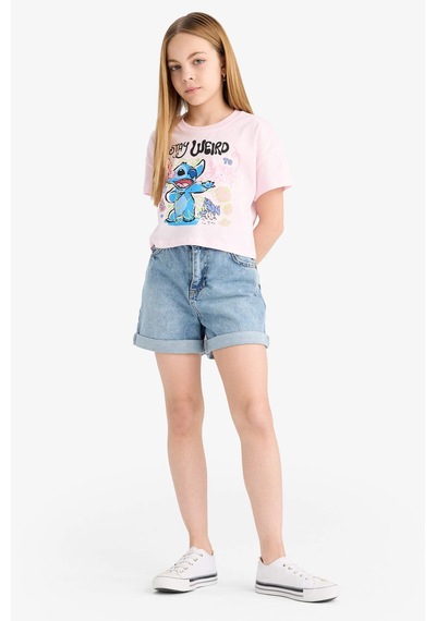 DeFacto Kız Çocuk Disney Lilo & Stitch Bisiklet Yaka Kısa Kollu Tişört E6507A825HSPN343 Pembe