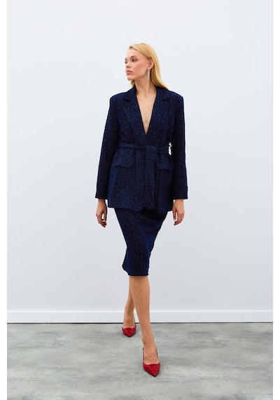Sateen Midi Boy Tüvit Etek - Lacivert-135027 Lacivert