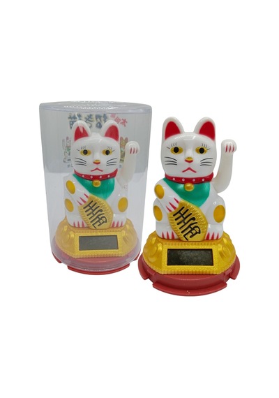 Maneki Neko El Sallayan Şans Kedisi Beyaz Solar Güneş Enerjili 6x10cm No6gb