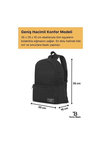Unisex Konfor Modeli Su Geçirmez Spor Kurs Seyahat Ve Günlük Kullanım İçin Sırt Çantası Siyah