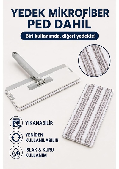 Temiz Ve Kirli Su Ayrımlı Mikrofiber Tablet Mop Ve Kovalı Temizlik Seti 360 Döner Başlık, 2 Yıkanabilir Bez Genel