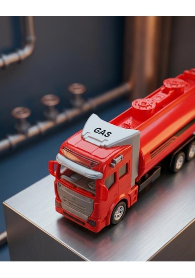 Çek Bırak 19cm İş Makinası Temalı Tanker Detaylı Tanker Kapakları Açılabilir Oyuncak Tır Kırmızı