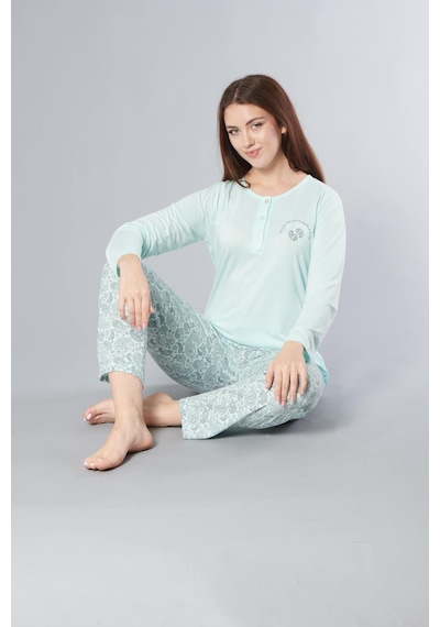 Uzun Kol Mevsimlik Pijama Takımı Viskon Alperi 790-63 Mint