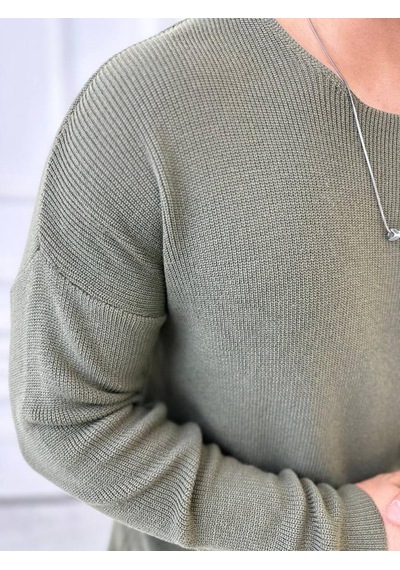 Elku Moda Kazak Oversize Örme Natural Pamuk Tüylenmeyen Kazak Salaş Tarz Triko Sweatshirt Haki - Yeşil