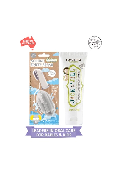 Jack N Jill Bebek Diş Fırçalama Seti Silikon 2'li Parmak Fırça + Aromasız Diş Macunu 50g