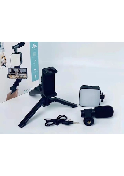 Ay-49 Video Making Kit Kumandalı Mikrofon Led Işık Mini Tripod Için Telefon Vlog Video Kayıt Senalstore