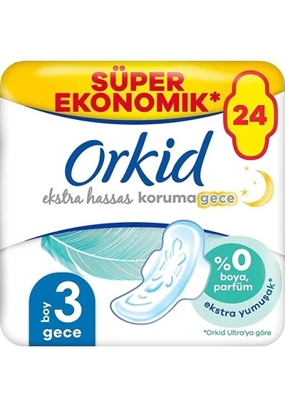 Orkid Hijyenik Ped Extra Hassas Koruma Dörtlü Gece 24'lü