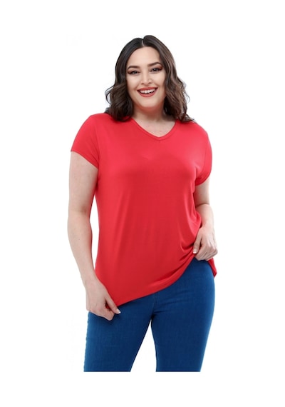 Aytemas V Yaka Basic Bluz Kırmızı