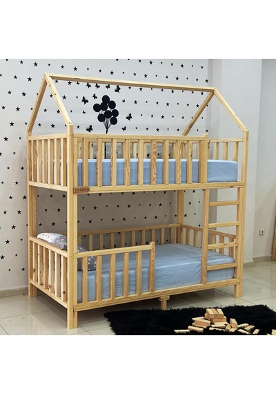 Markaawm Markaawm Montessori Yatak Çatılı Doğal Ahşap Ranza Karyola Akçaağaç