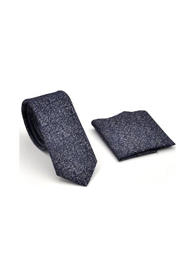 Gaffy Füme Gri Kırcıl Desenli Lacivert Dokuma Kumaş Mendilli Slim Fit Kravat // Sdk230917 Gri - Lacivert