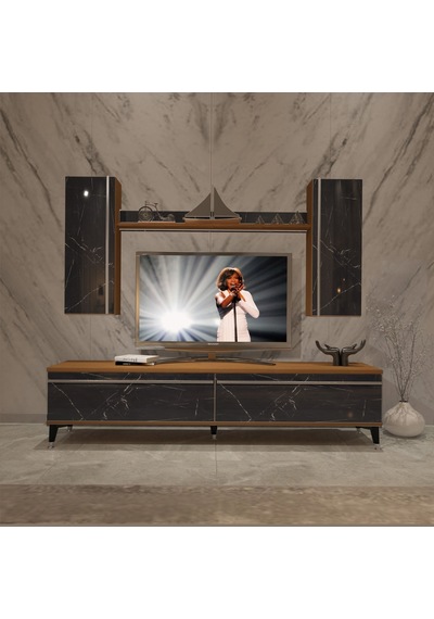 Decoraktiv Eko 7 Mdf Std Silver Tv Ünitesi Tv Sehpası Ceviz - Siyah Mermer
