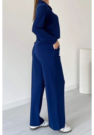 Balenbi Kadın Modal Kumaş Polo Yaka Uzun Kollu Takım 1126 Lacivert