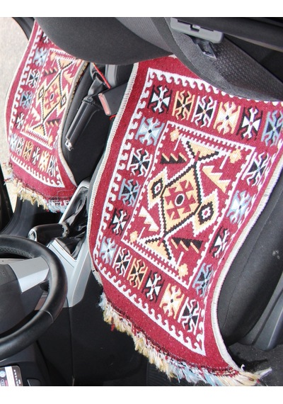 Pratik Oto Koltuk Kilim Seti 3 Parça Makine Dokuma Akrilik & Polyester Saçaklı - Kırmızı