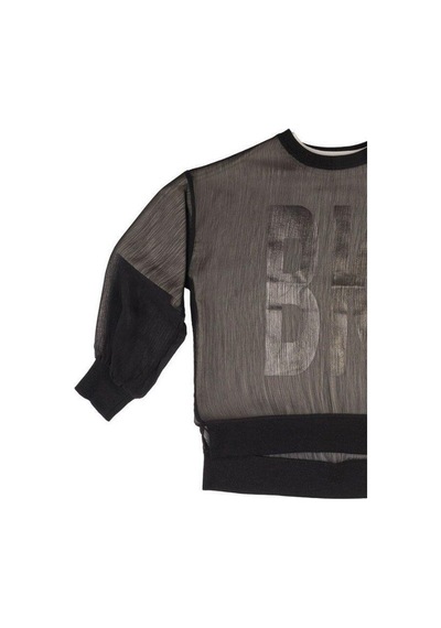 Kız Çocuk Tül Detaylı İkili Sweatshirt-14199 Siyah