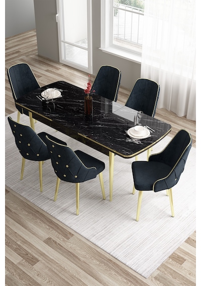 Canisa Concept Tia Serisi 80x132 Mdf Açılabilir Siyah Mermer Desen Gold Detay Masa Takımı Ve 6 Antrasit Sandalye Masa Siyah Mermer Desen Sandalye Antrasit Canisa Concept Tia Serisi 80x132 Mdf Açılabilir Siyah Mermer Desen Gold Detay Masa Takımı Ve 6 Antrasit Sandalye Masa Siyah Mermer Desen Sandalye Antrasit