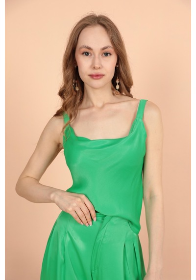 Chicnhappy Saten Kumaş Degaje Yaka Kadın Bluz Yeşil 24op1706401s Yeşil