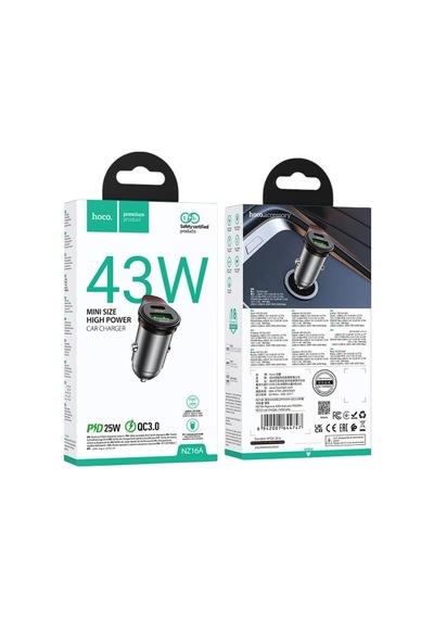 Tr Nz16a Rigorous 43w Type-c Ve Usb-a Çıkışlı Çift Port Araç İçi Pd Hızlı Şarj Cihazı Gri