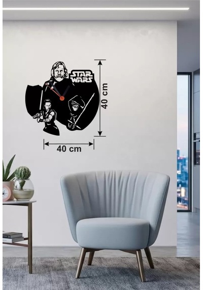 Büro Ev Ofis Dekoru İçin 40cm Ahşap Laser Kesim Yıldız Savaşları Tema Duvar Saati Diğer