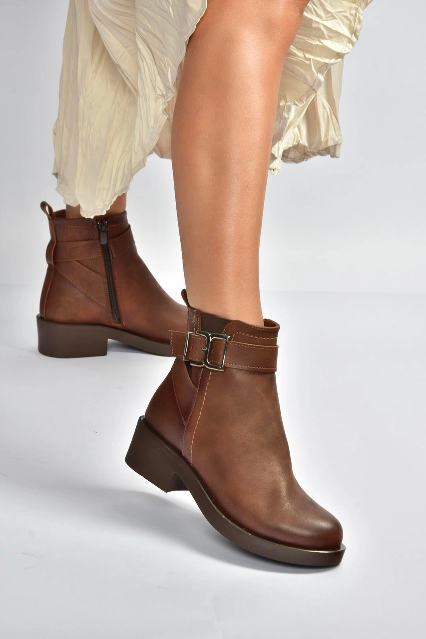 Fox Shoes V674121109 Taba Alçak Topuklu Kadın Bot Taba-Suni Deri