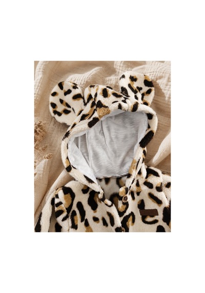 Omeca Concept Leopar Desenli Kapüşonlu Peluş Kız Çocuk Mont Kahverengi