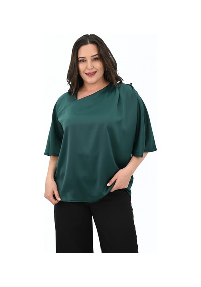 Kadın Büyük Beden Metal Düğme Detaylı Bluz 1862-25 Çok Renkli